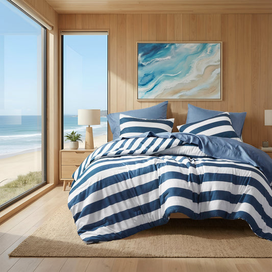 3 Piece Comforter Set, Textured Stripe Print Comforter Mini Set