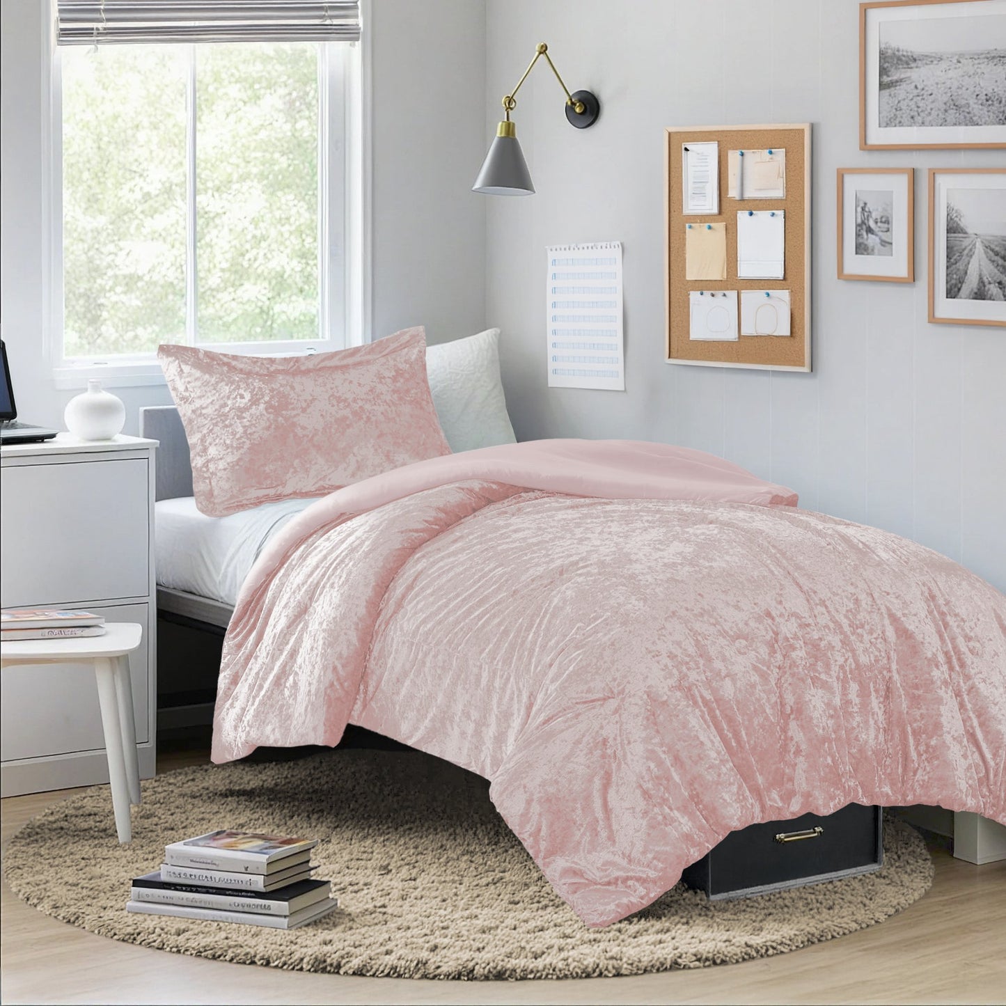 Crushed Velvet Comforter Set, Round Quilting