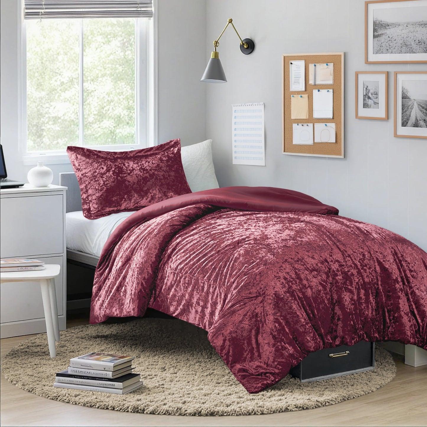 Crushed Velvet Comforter Set, Round Quilting