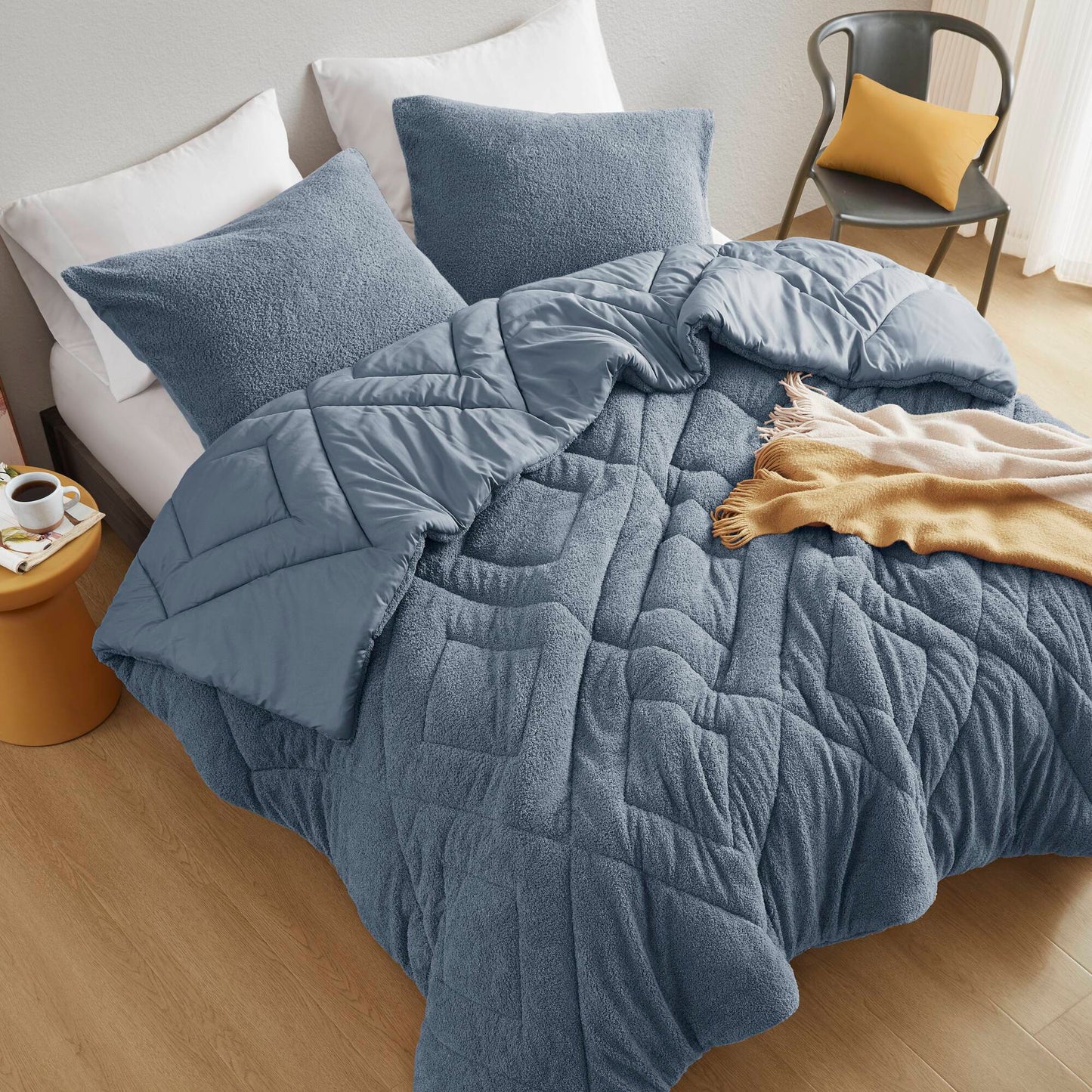 Double Diamond Quilted Teddy Comforter Set