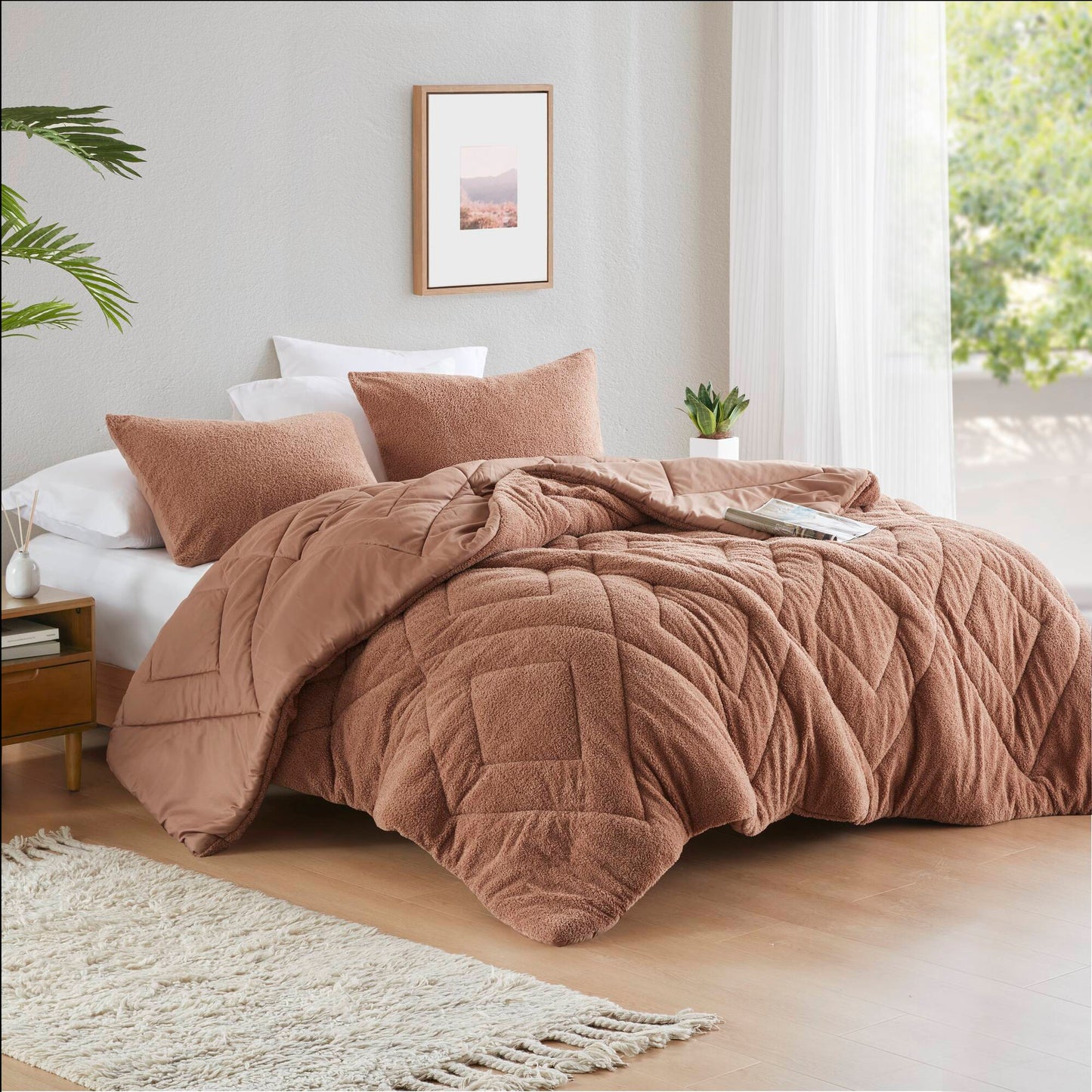 Double Diamond Quilted Teddy Comforter Set