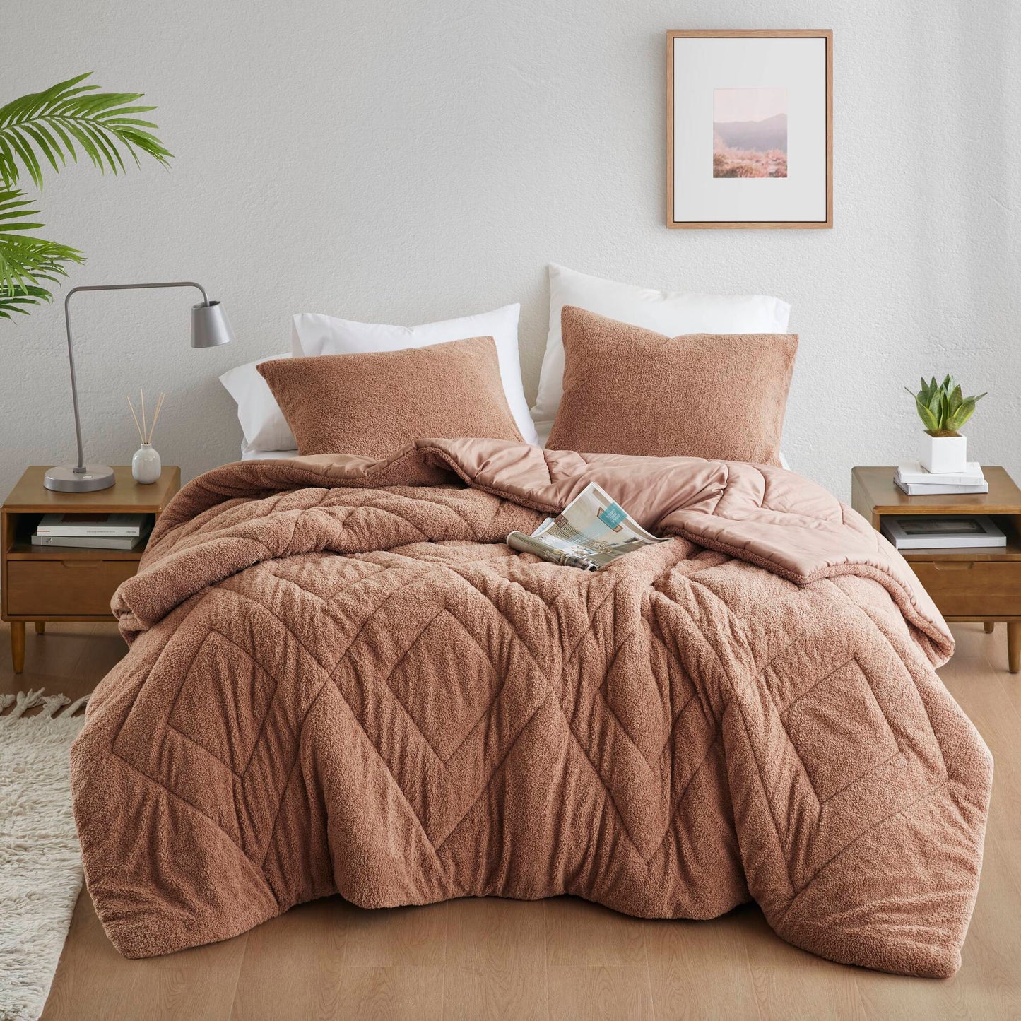 Double Diamond Quilted Teddy Comforter Set