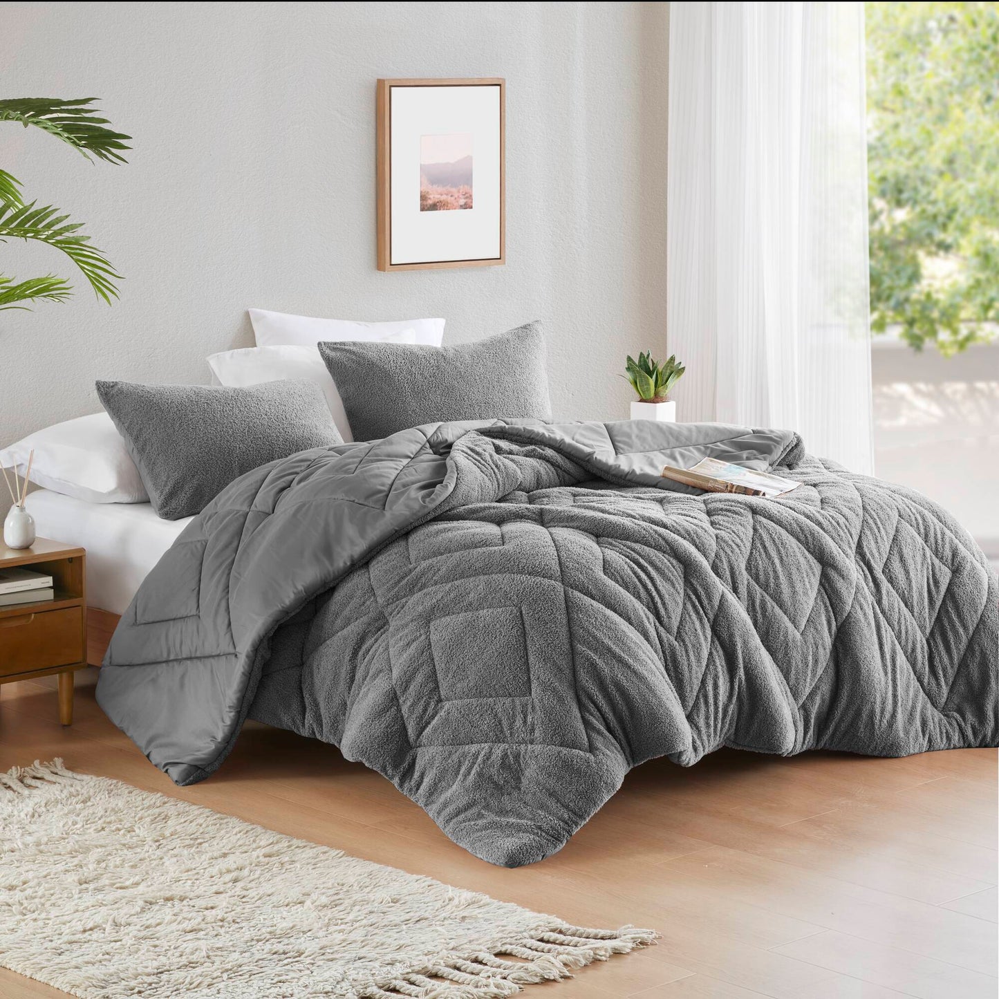 Double Diamond Quilted Teddy Comforter Set