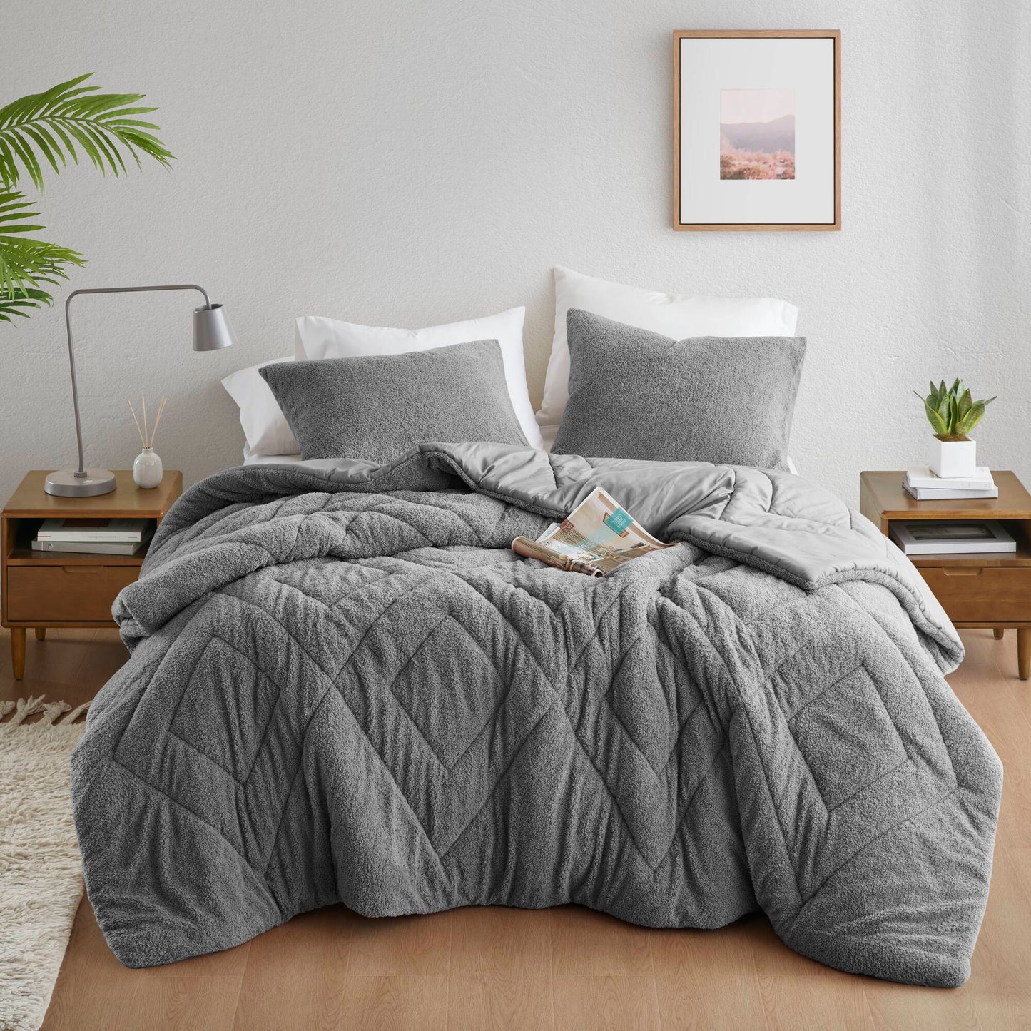Double Diamond Quilted Teddy Comforter Set