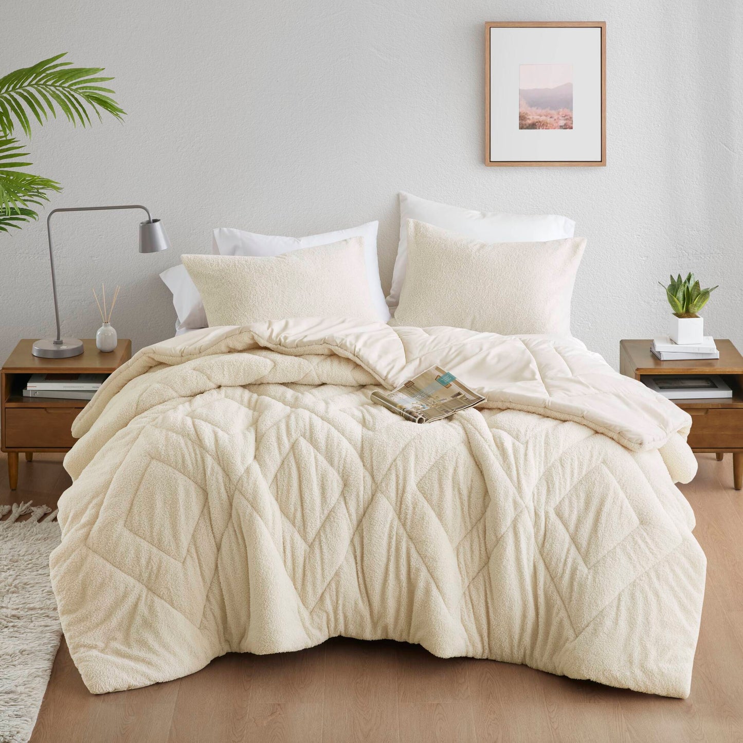 Double Diamond Quilted Teddy Comforter Set