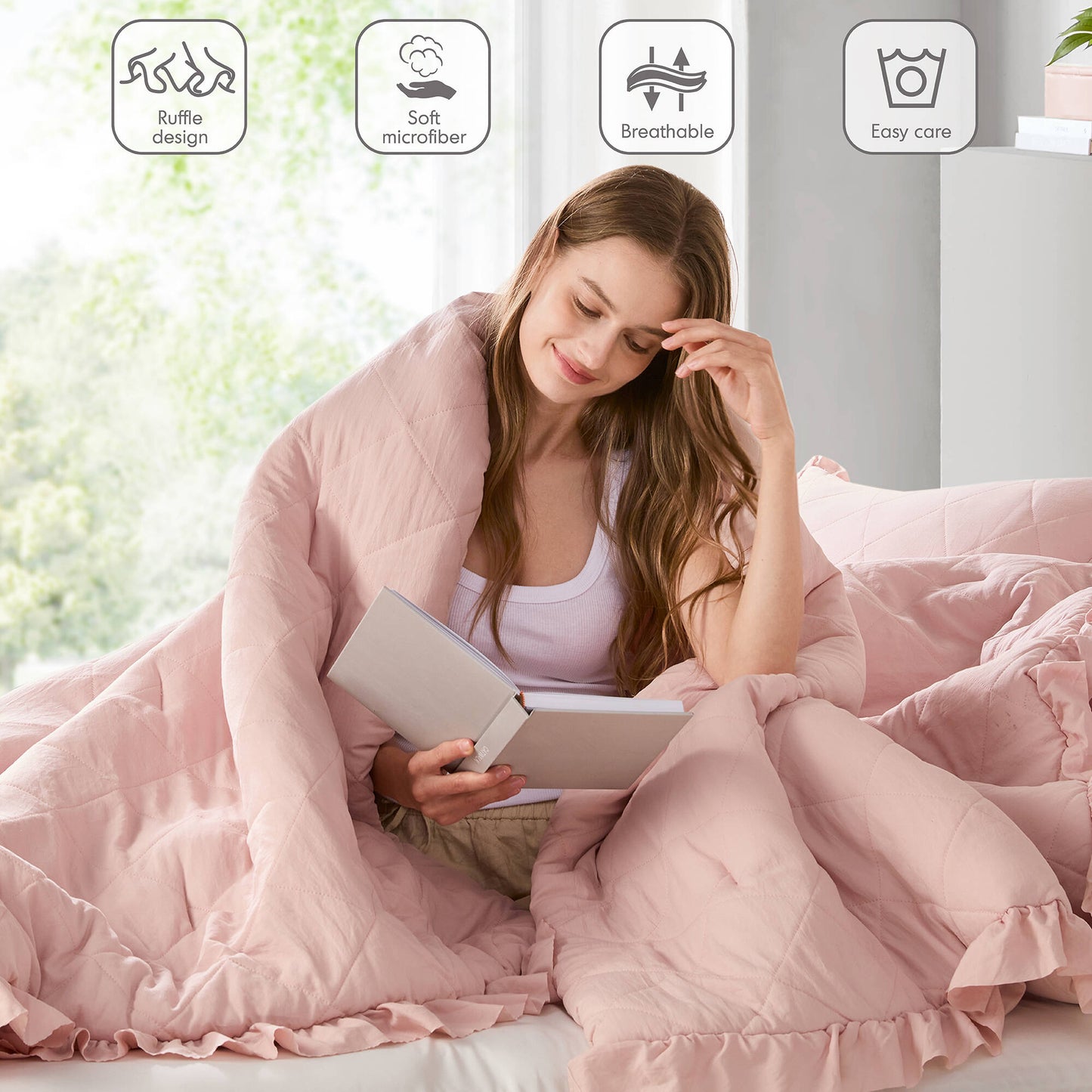 Diamond Quilted Ruffle Edge Comforter Set