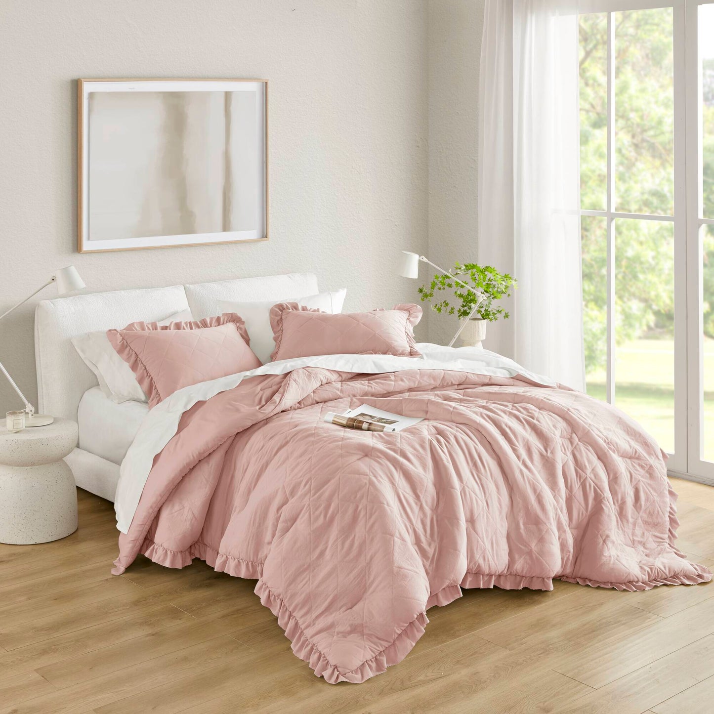 Diamond Quilted Ruffle Edge Comforter Set