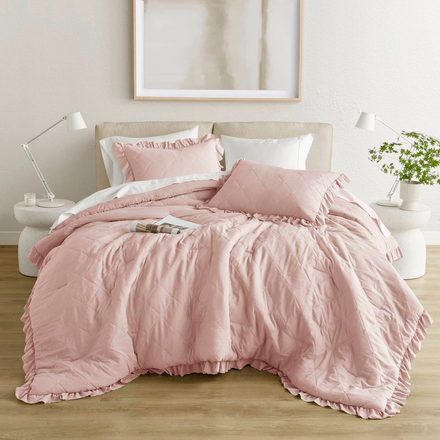 Diamond Quilted Ruffle Edge Comforter Set