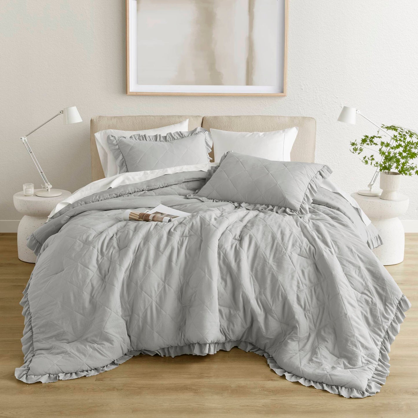 Diamond Quilted Ruffle Edge Comforter Set