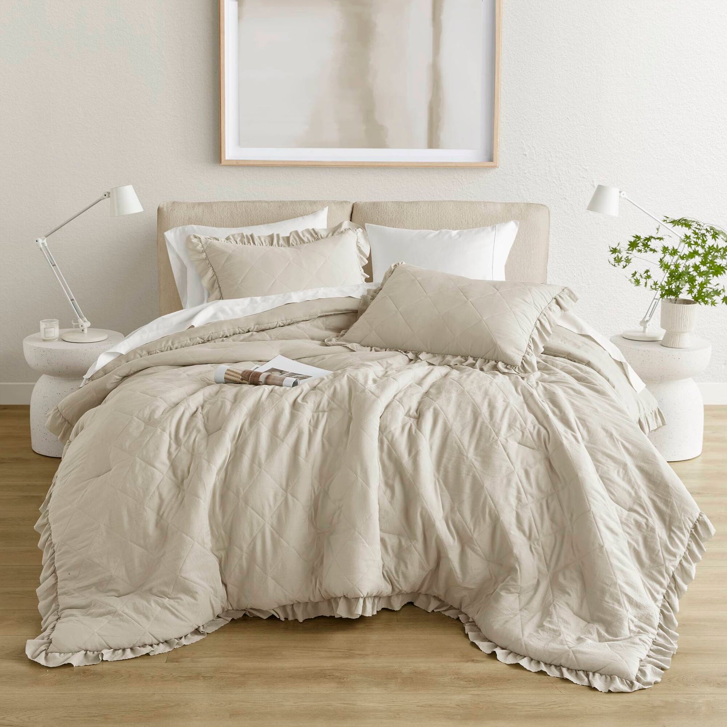 Diamond Quilted Ruffle Edge Comforter Set