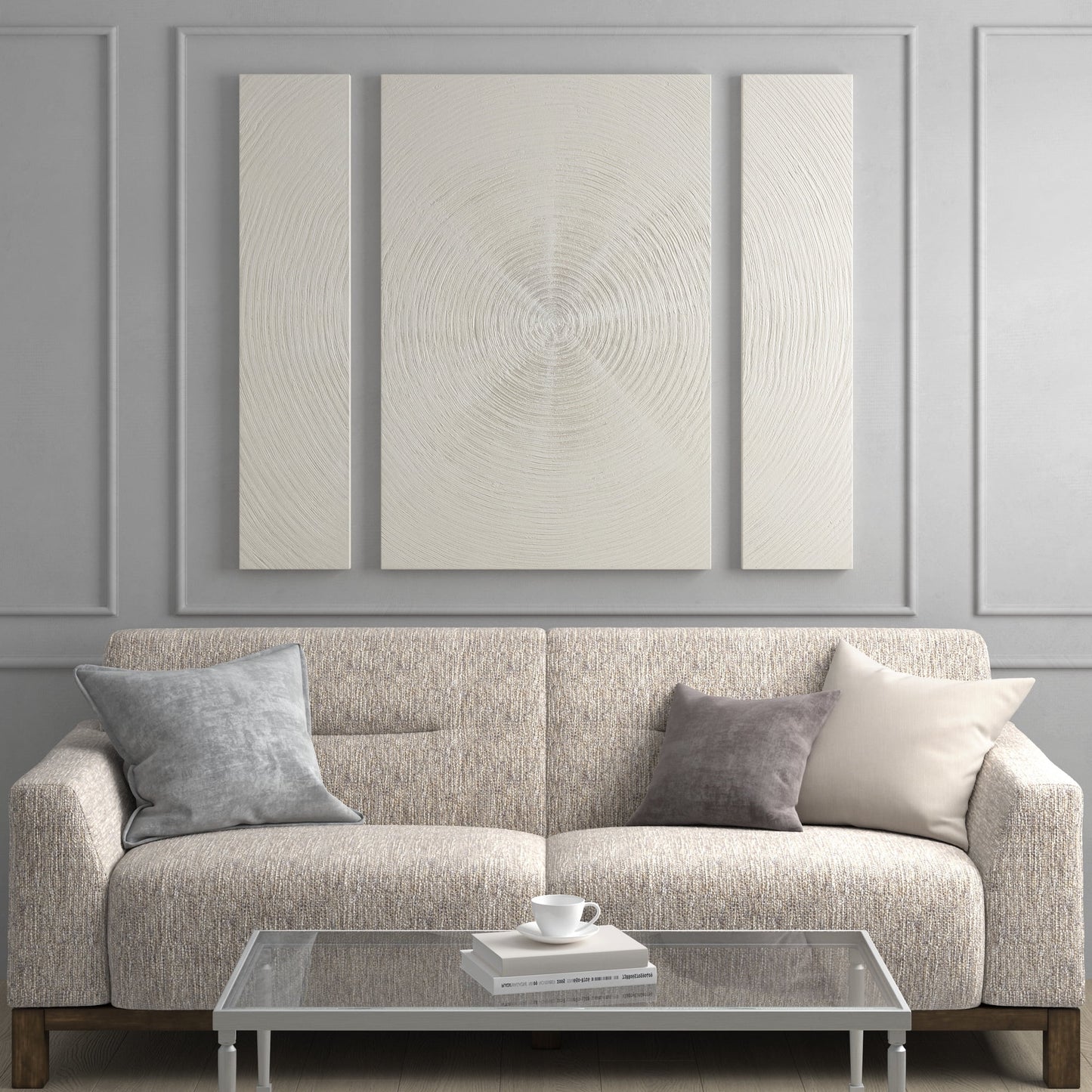 3-piece Canvas Wall Art Set, Silver Sand Hand Embellished Abstract
