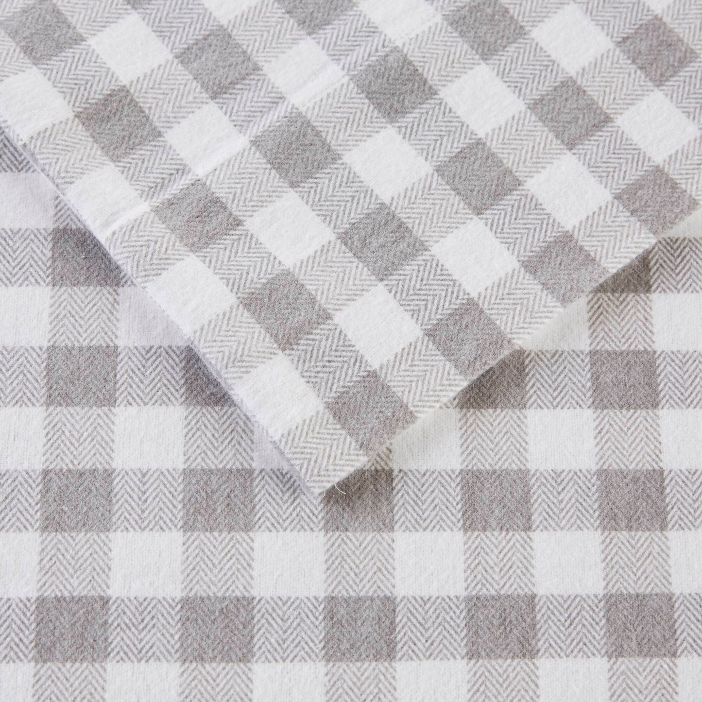 Cotton Flannel Gray Herringbone Check Printed Bed Sheet Set