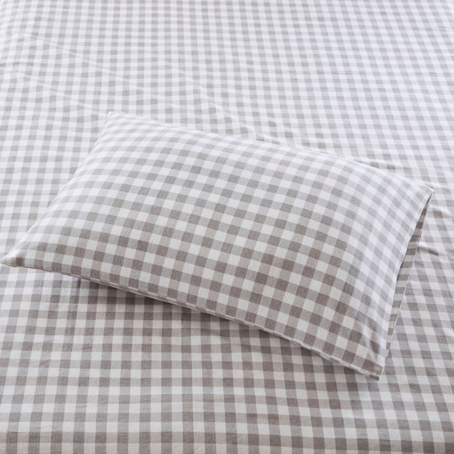 Cotton Flannel Gray Herringbone Check Printed Bed Sheet Set