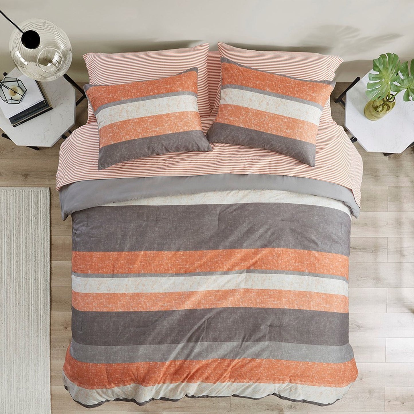7 Piece Stripe Comforter Set Bed in a Bag Bedding Set for Dorm Room, Comforter Bed Set with Flat Sheet and Fitted Sheet