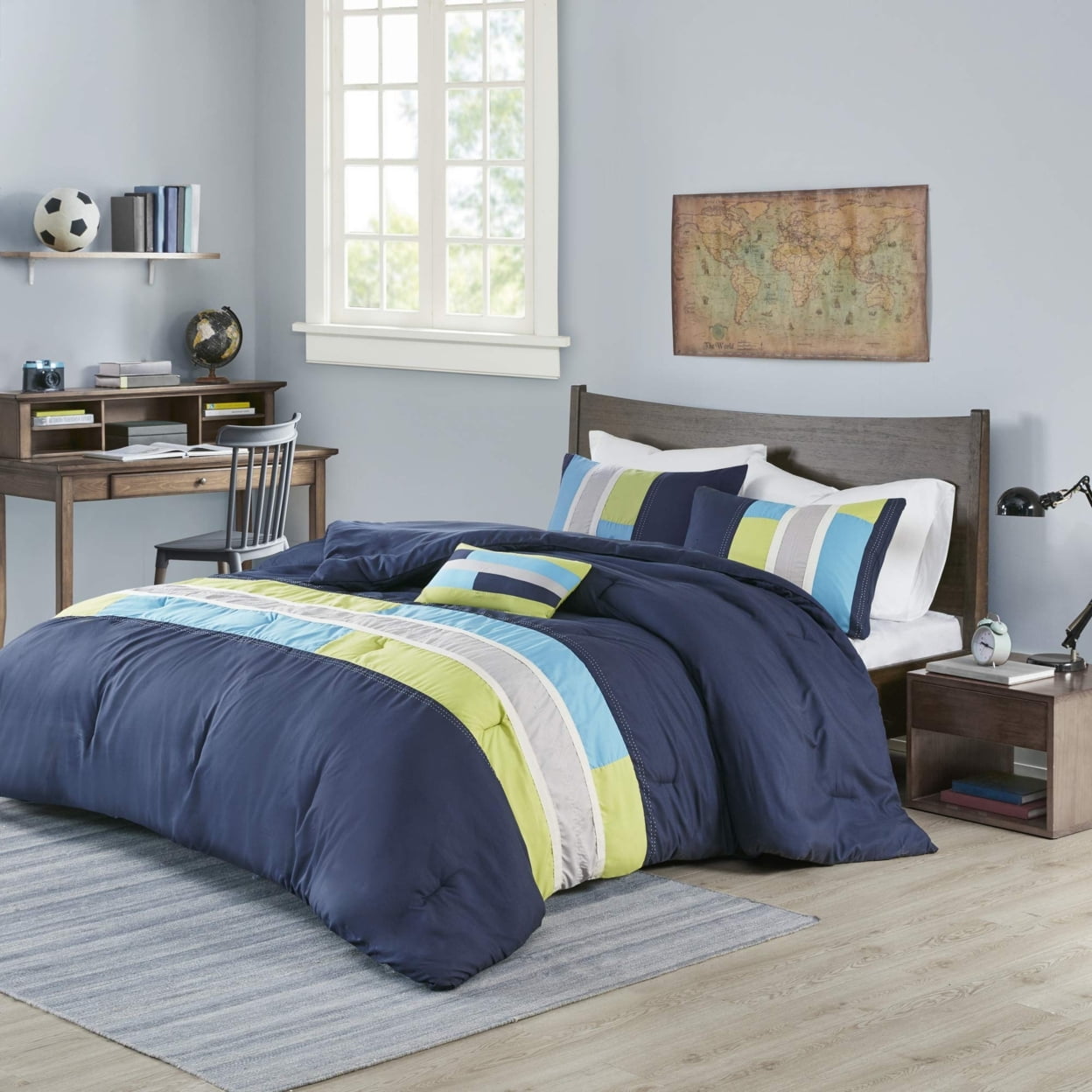 4-Piece All Season Comforter Set with Decor Pillow Geometric Stripes