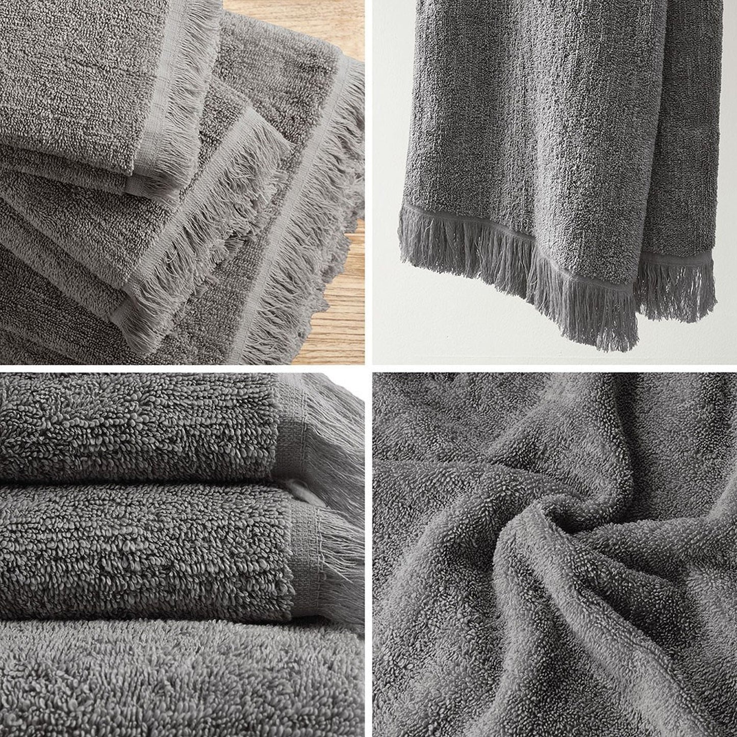 6-Piece Cotton Bath Towel Set, Soft and Absorbent Bath Towels, Charcoal
