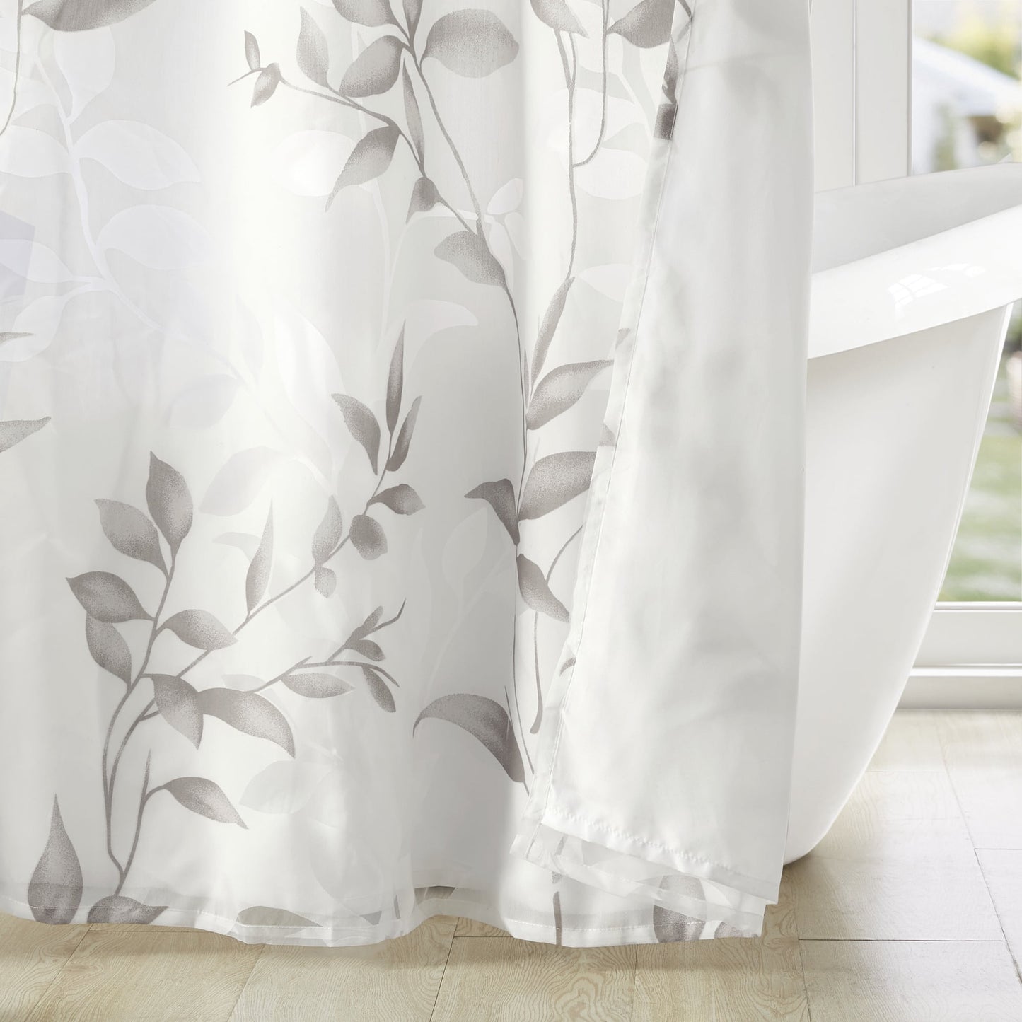Grey Botanical Lightweight Waterproof Bathroom Shower Curtains, 72"x72"