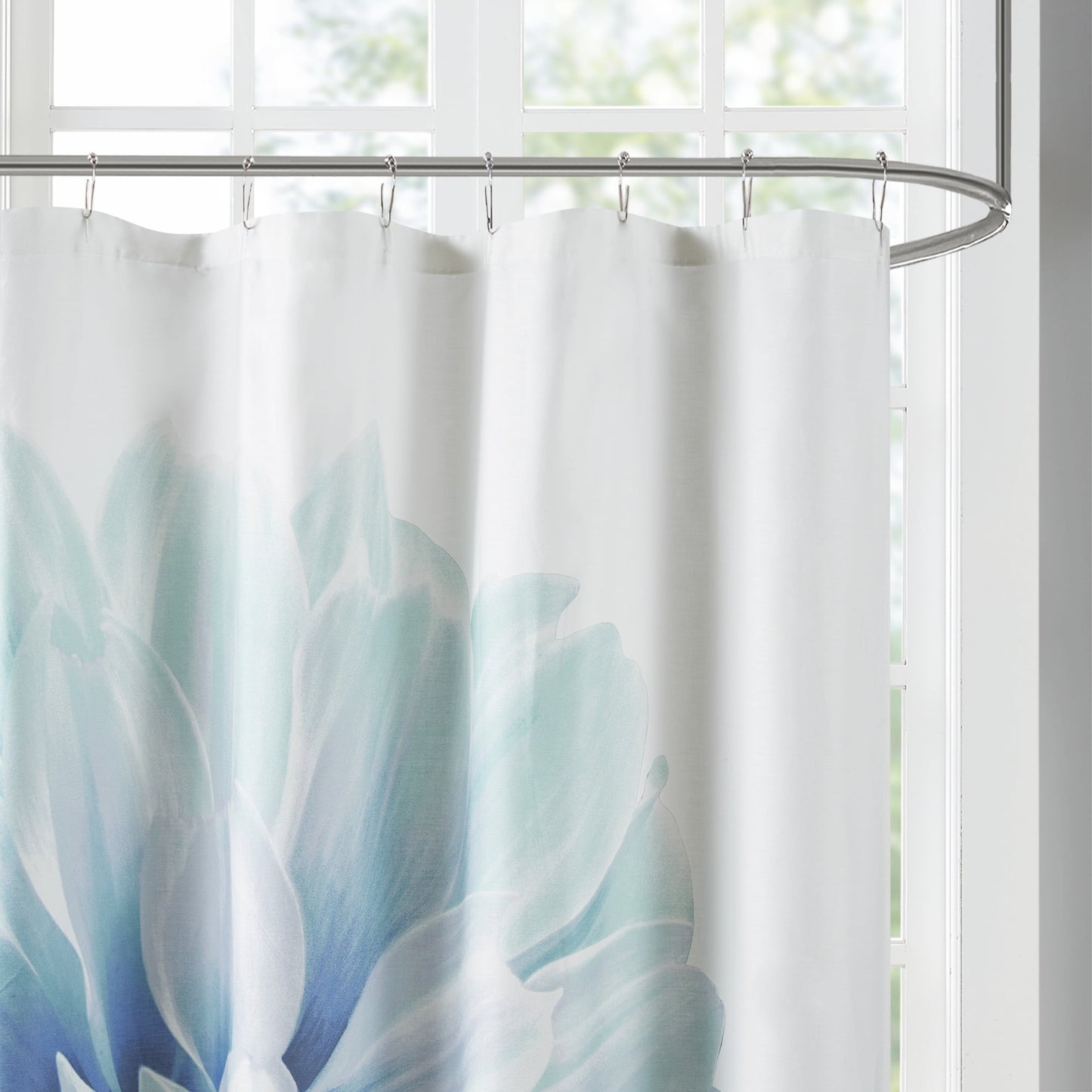 Large Flower Cotton Floral Shower Curtain with 12 Button Holes, 72" x 72"