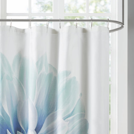 Large Flower Cotton Floral Shower Curtain with 12 Button Holes, 72" x 72"