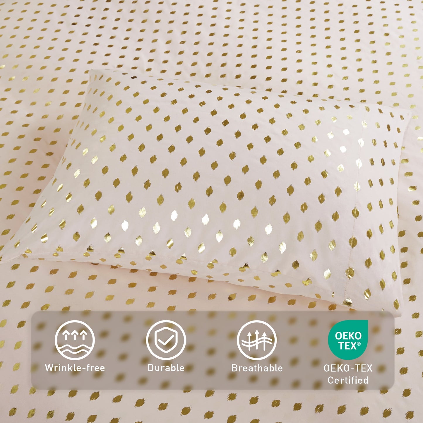 4-Piece Bed Sheets with Pillowcase, Metallic Polka Dots Printed Sheet Bedding Sets for Kids