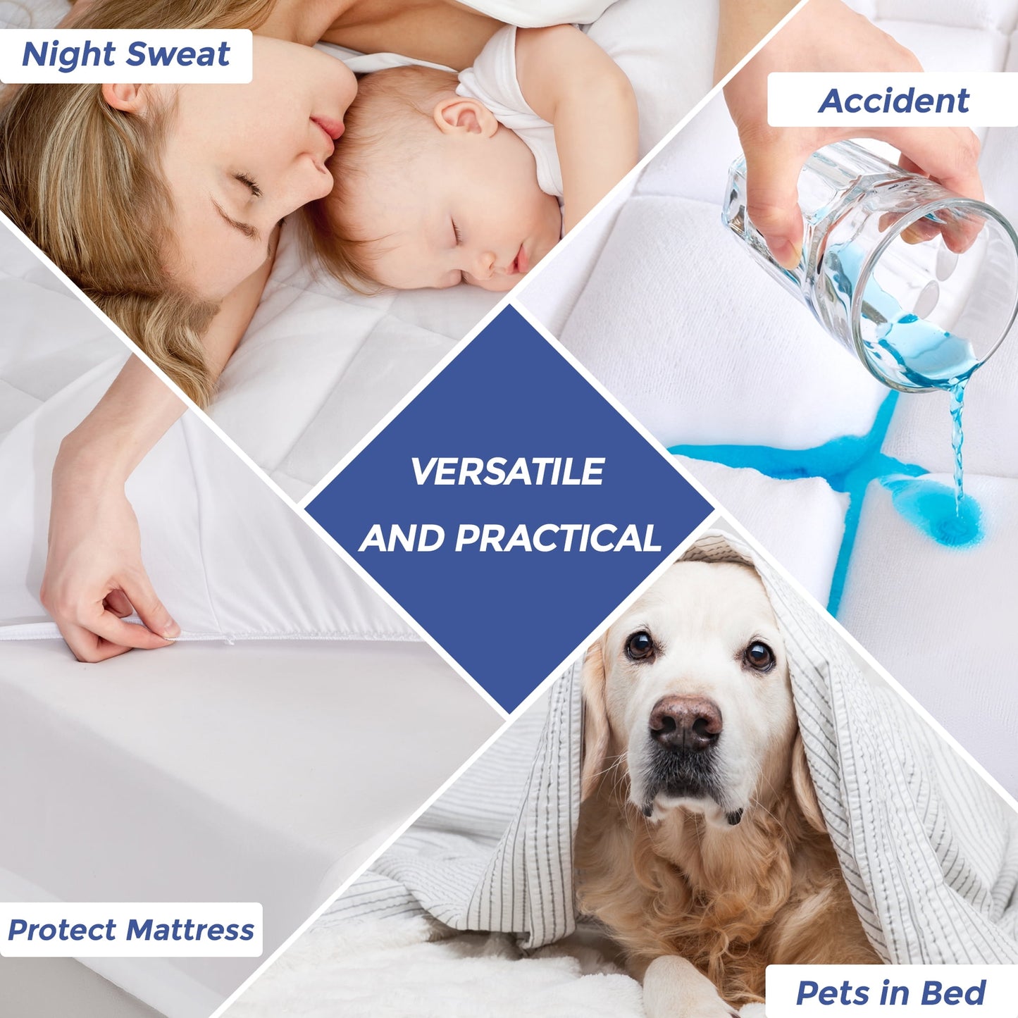 White Quilted Fitted Mattress Pad Cover with Deep Pocket, Waterproof Mattress Protector, Cloud Soft Down Alternative Mattress Cover, Machine Washable