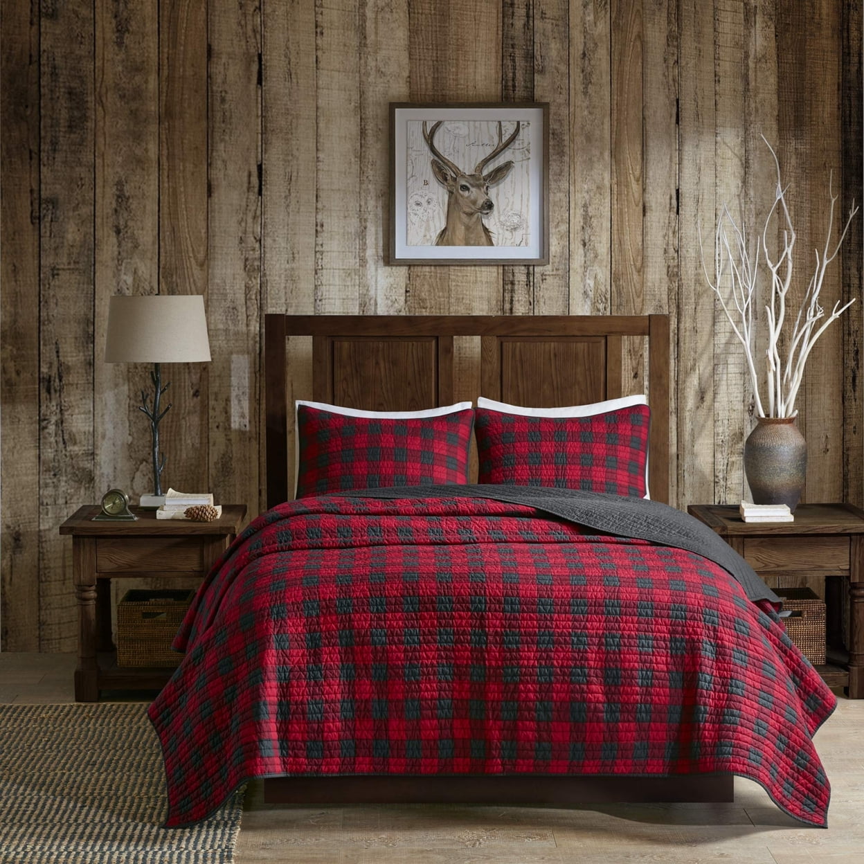 Classic Red Buffalo Check Cotton Quilt Mini Set, Full/Queen