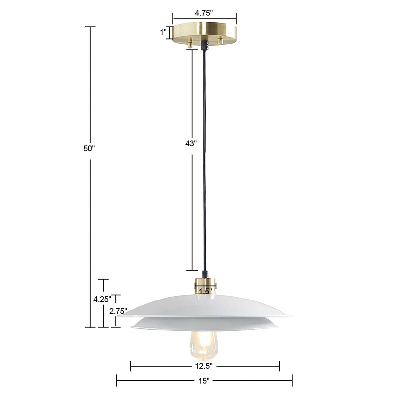 2-Tier Layered Shade Pendant, Gold/White