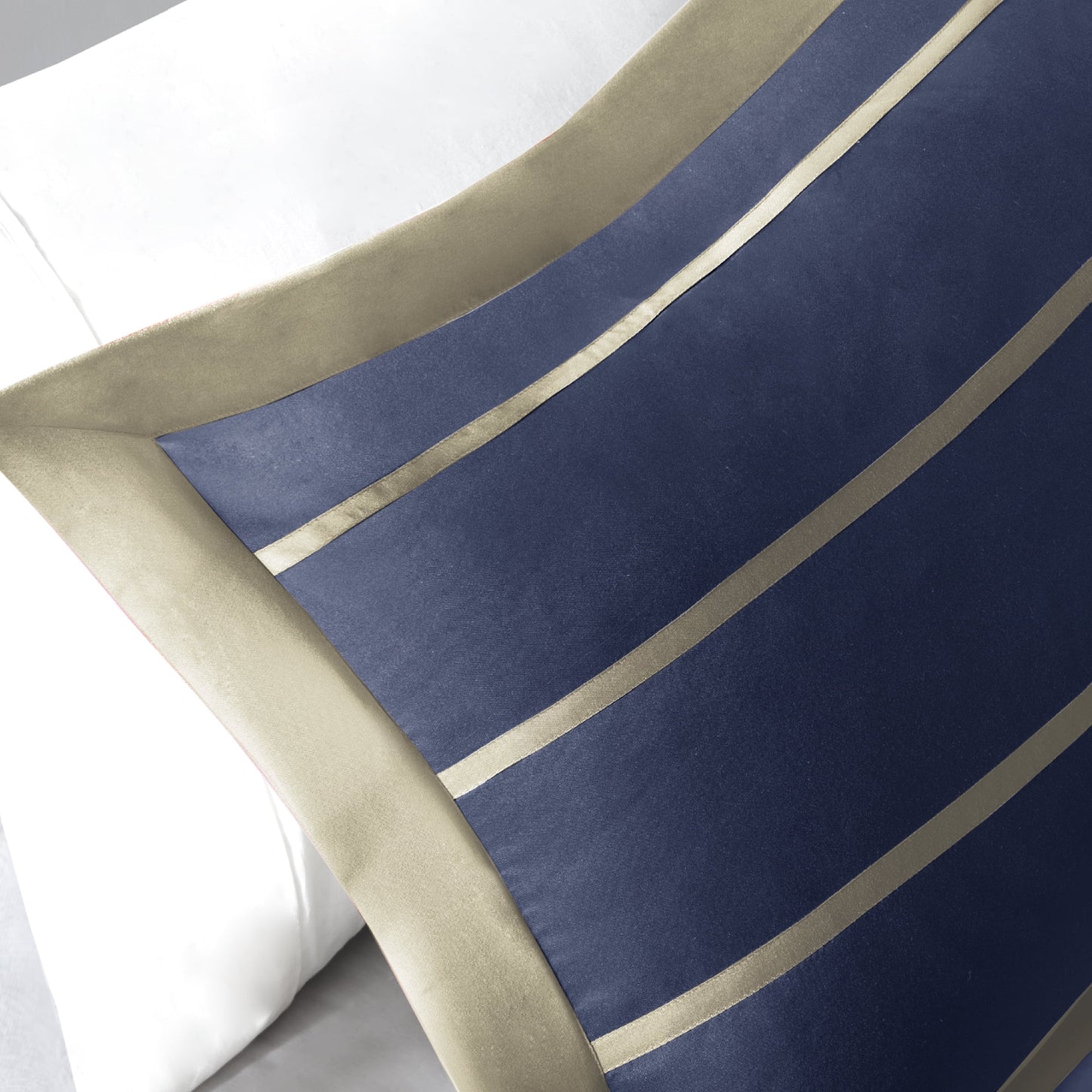 4-Piece Striped Child Comforter Set with Decor Pillow, All Season Boy Bedding Set, Khaki/Navy