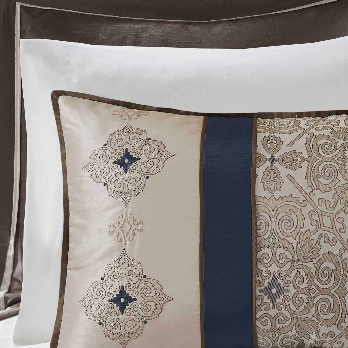 24 Piece Jacquard Comforter Set with Window Curtains, Moroccan-Inspired Bed in a Bag, Navy