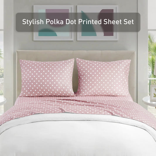 3-Piece Cotton Sheet Set Bed Sheets with Pillowcase Polka Dots Printed Sheet Bedding Sets for Kids