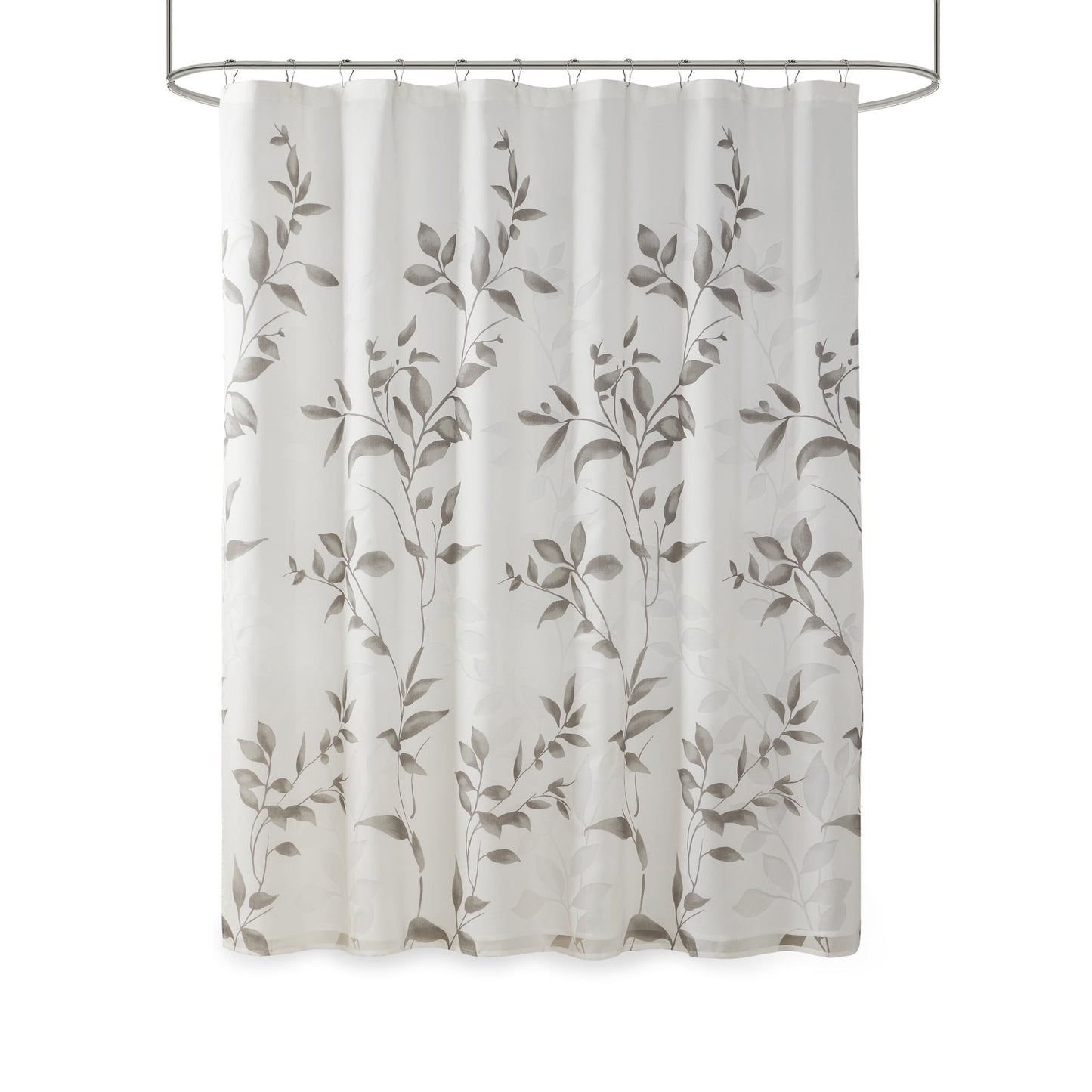 Grey Botanical Lightweight Waterproof Bathroom Shower Curtains, 72"x72"