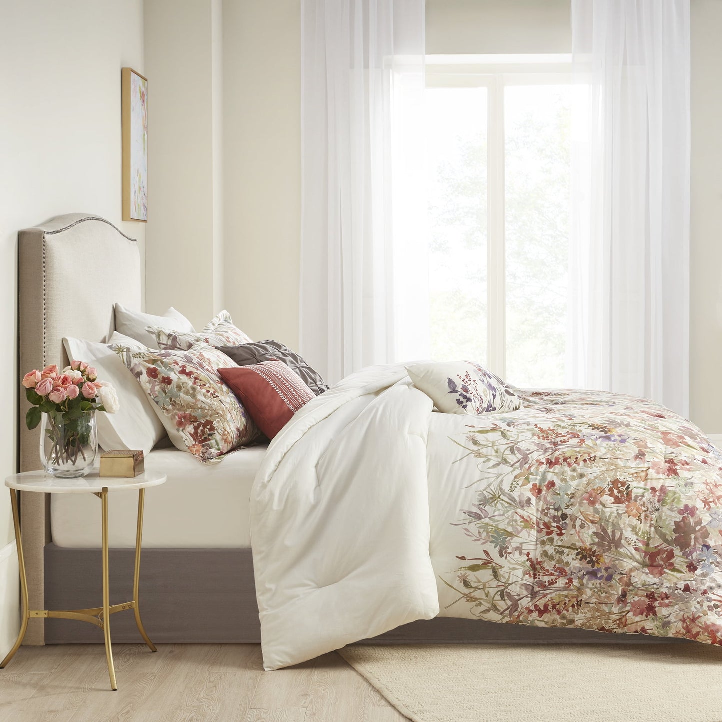 7 Piece Cotton Printed Comforter Set, Multi