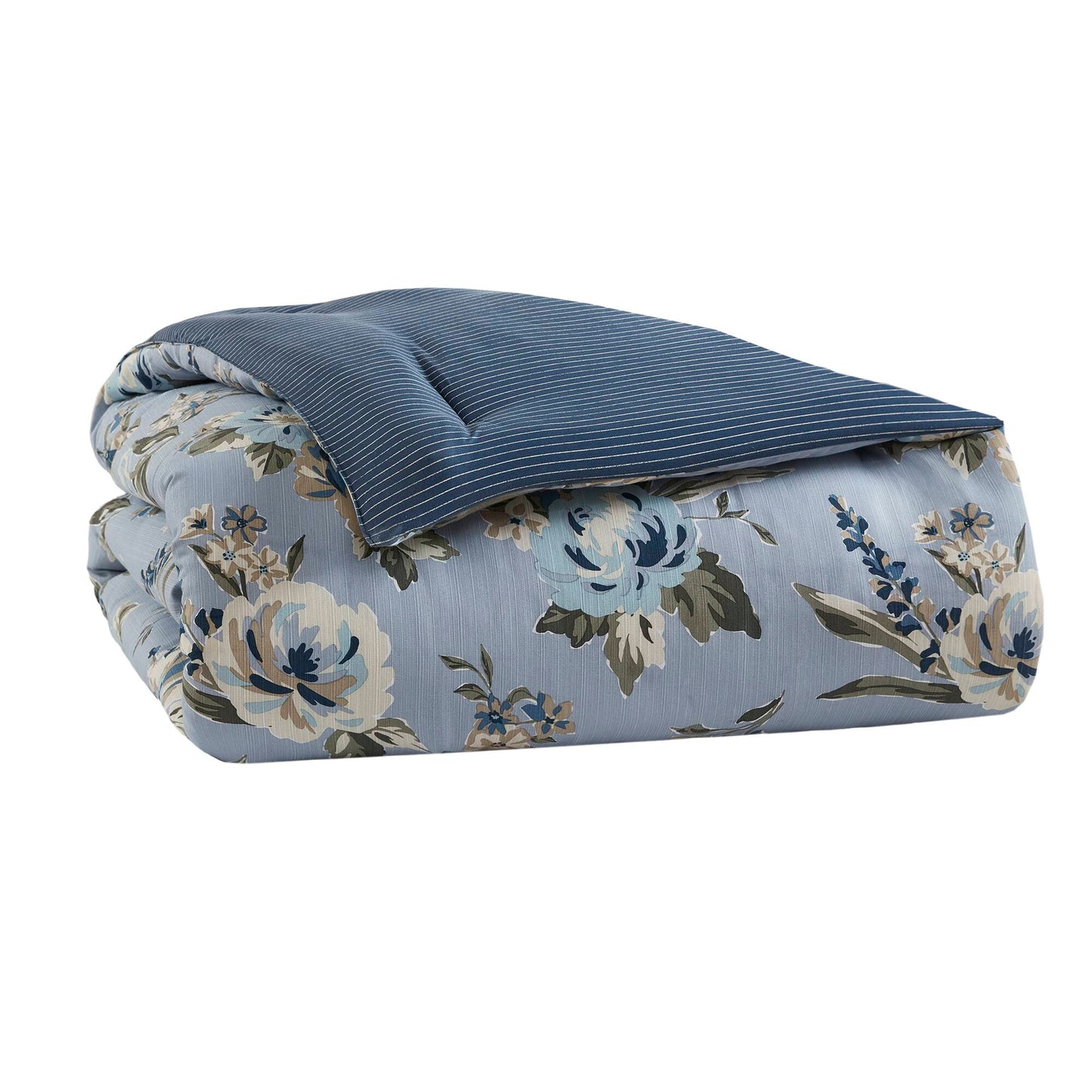 7 Piece Vintage Floral Reversible Comforter Set with Striped Reverse