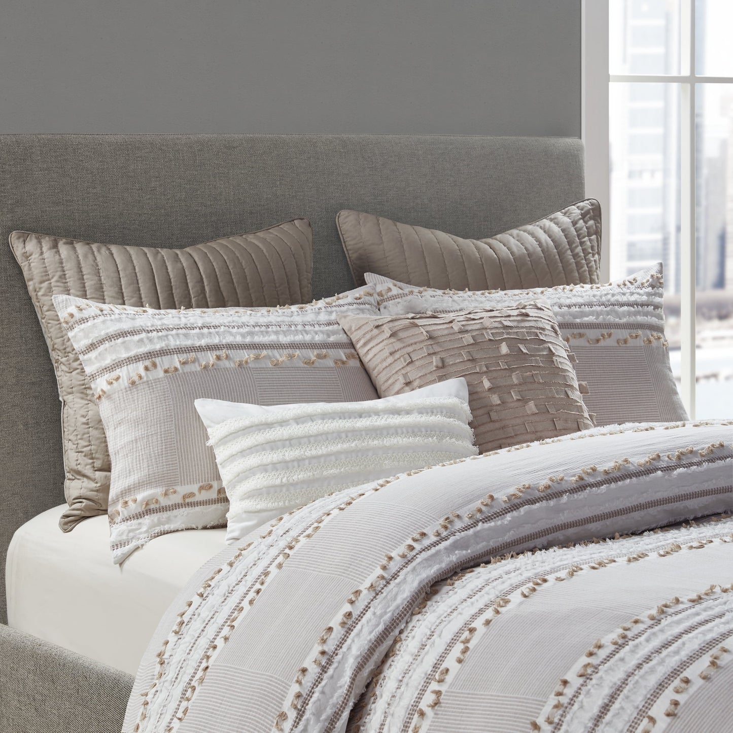 Cotton Oblong Pillow with Tassel Fringe, Ivory