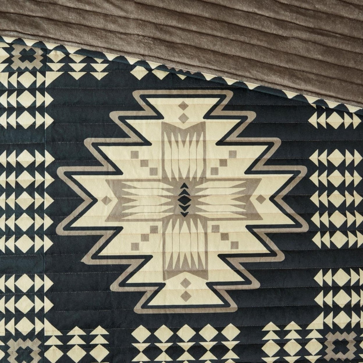Aztec Print Plush Coverlet Set with Tan and Black