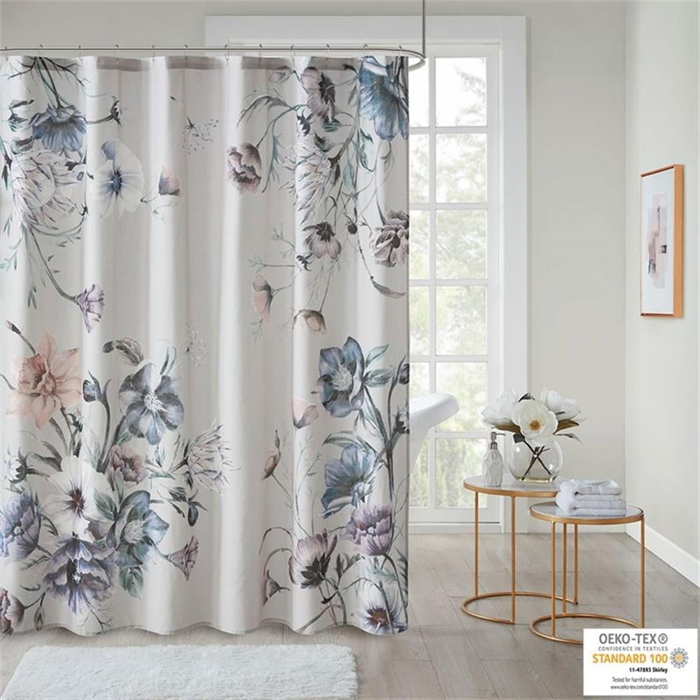 Floral Printed Cotton Shower Curtain, 72” x 72"