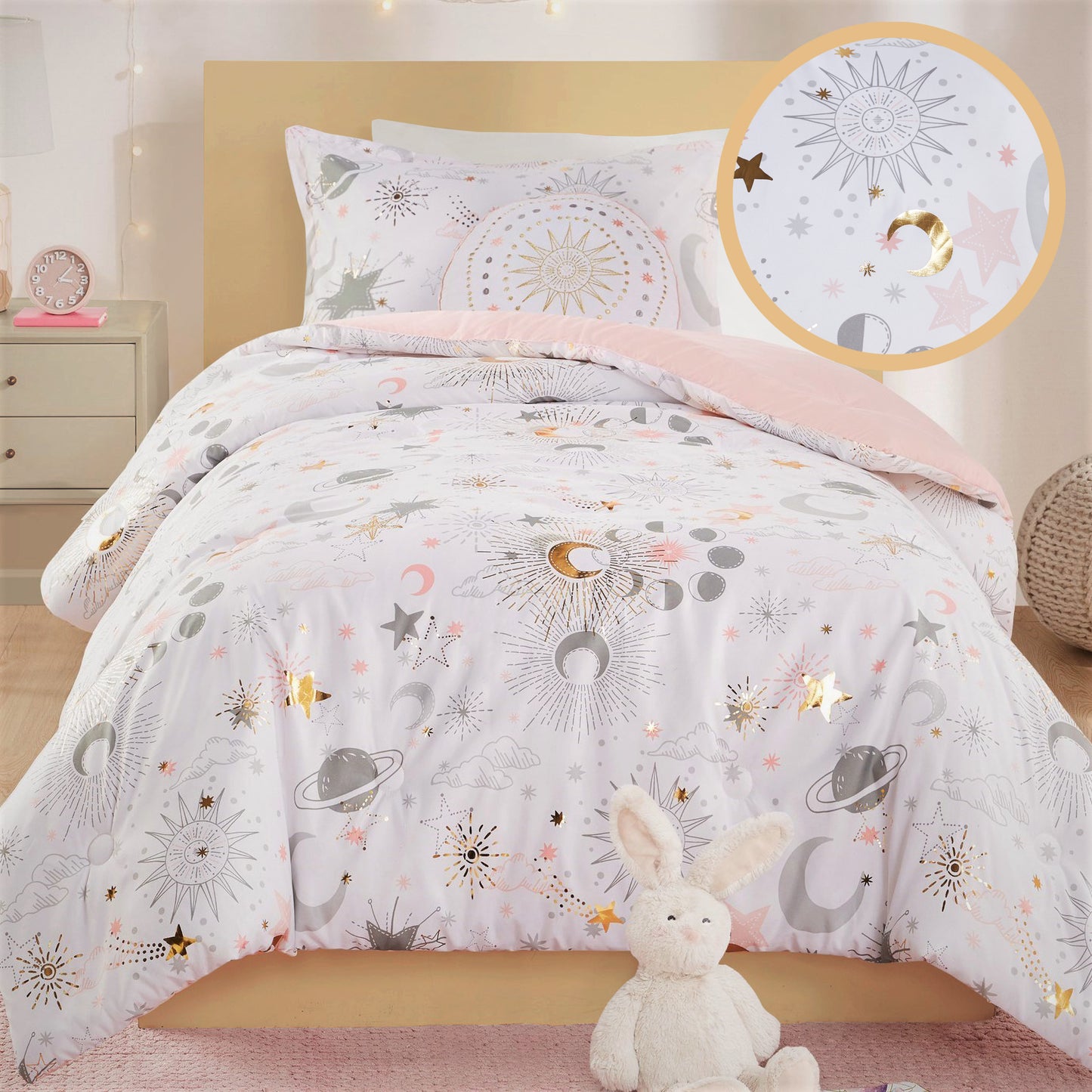 Starry Sky Metallic Comforter Set with Throw Pillow