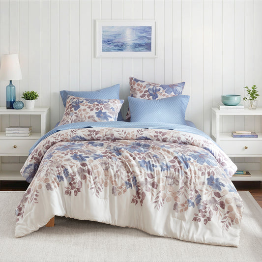 Microfiber Comforter Set, Watercolor Flora Print