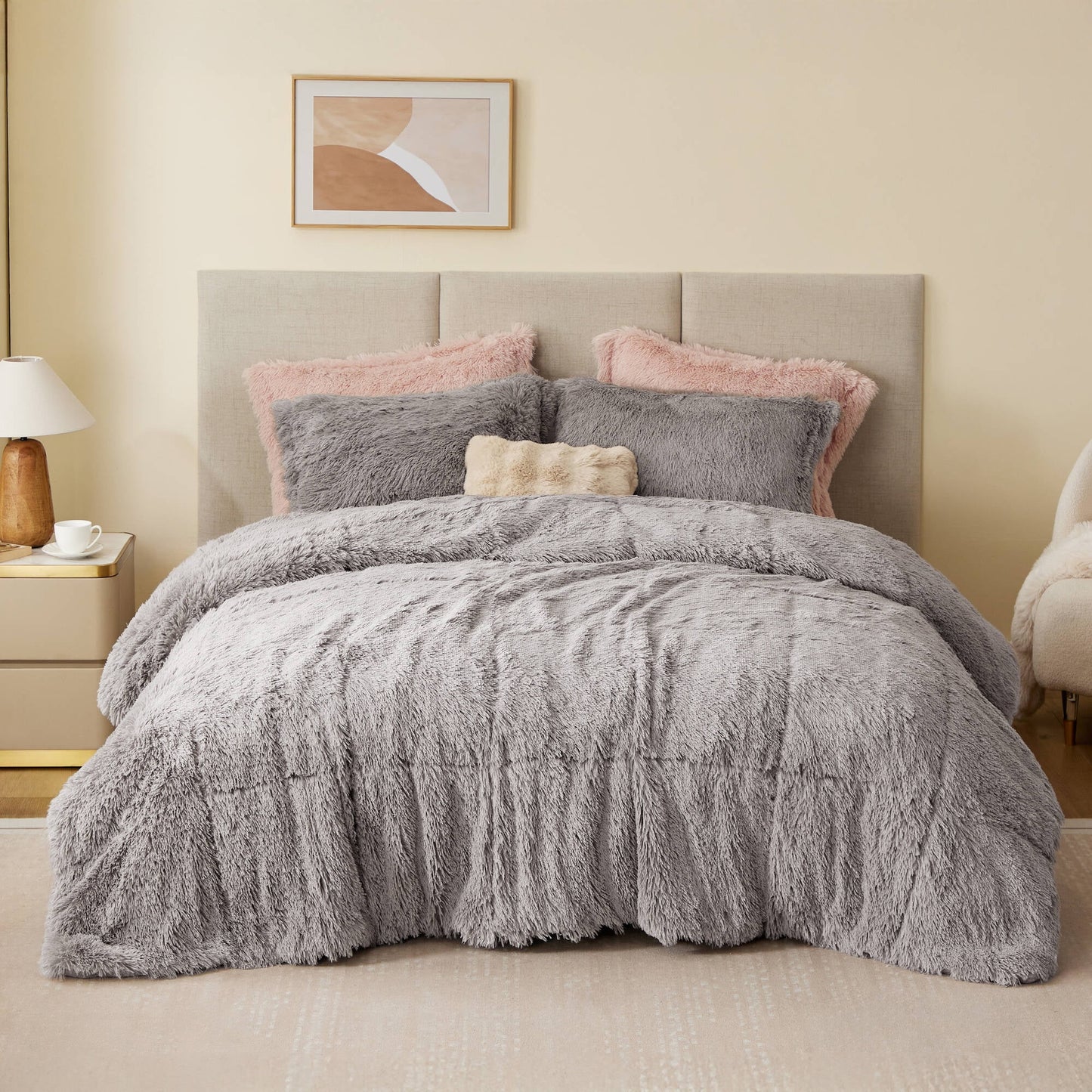 Solid Shaggy Long Fur Comforter Mini Set
