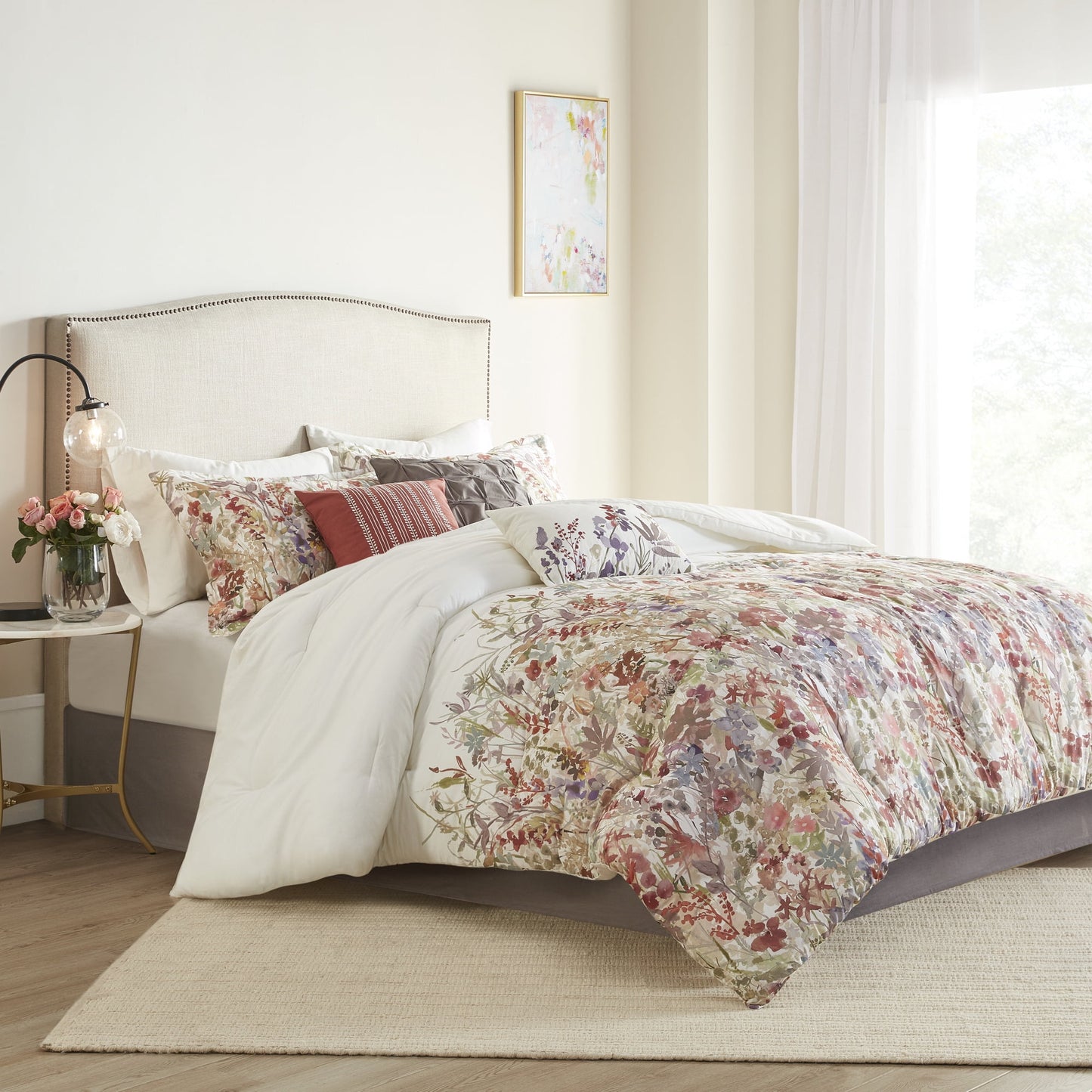 7 Piece Cotton Printed Comforter Set, Multi
