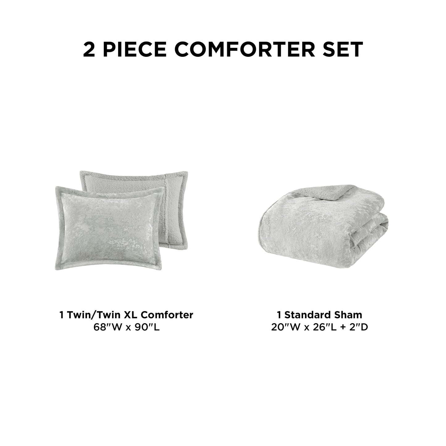 3 Piece Crushed Velvet Sherpa Bedding Set, Reversible Comforter Set