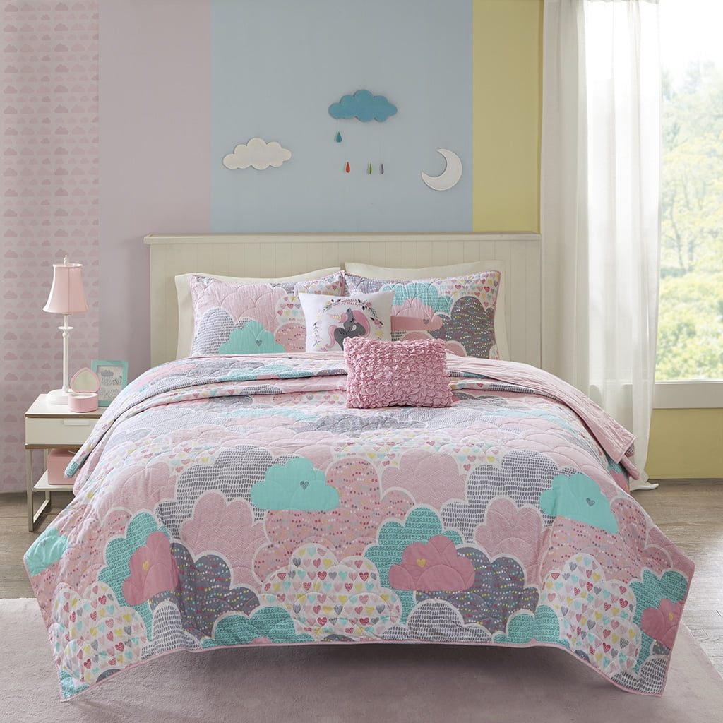 Cloud Reversible Cotton Quilt Set with Throw Pillows
