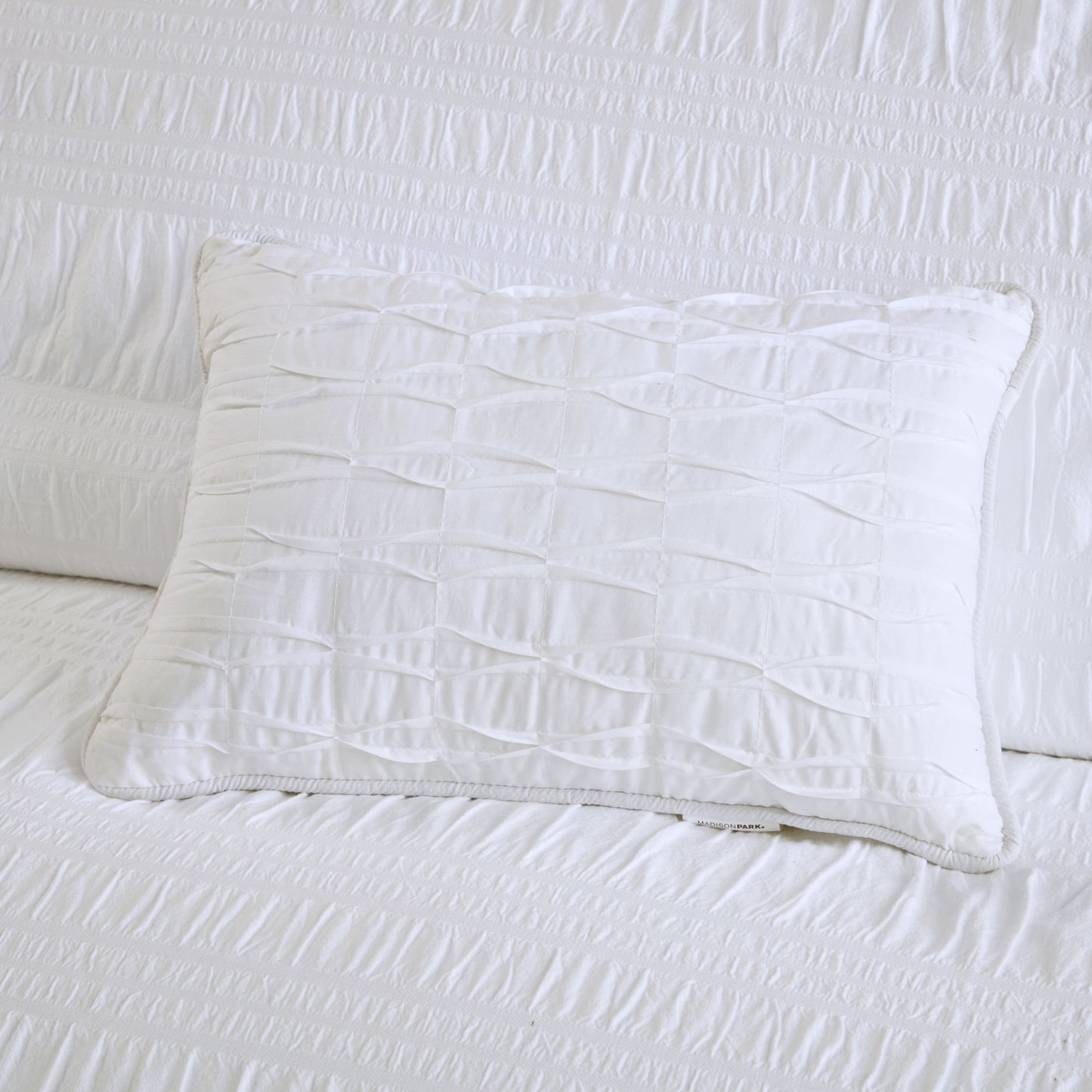 4 Piece Cotton Seersucker Duvet Cover Set, King/Cal King, White
