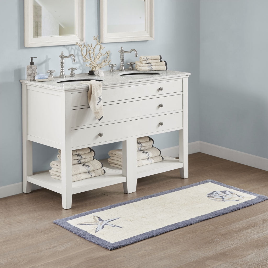 Cotton Bathroom Rug Reversible Coastal Machine Washable