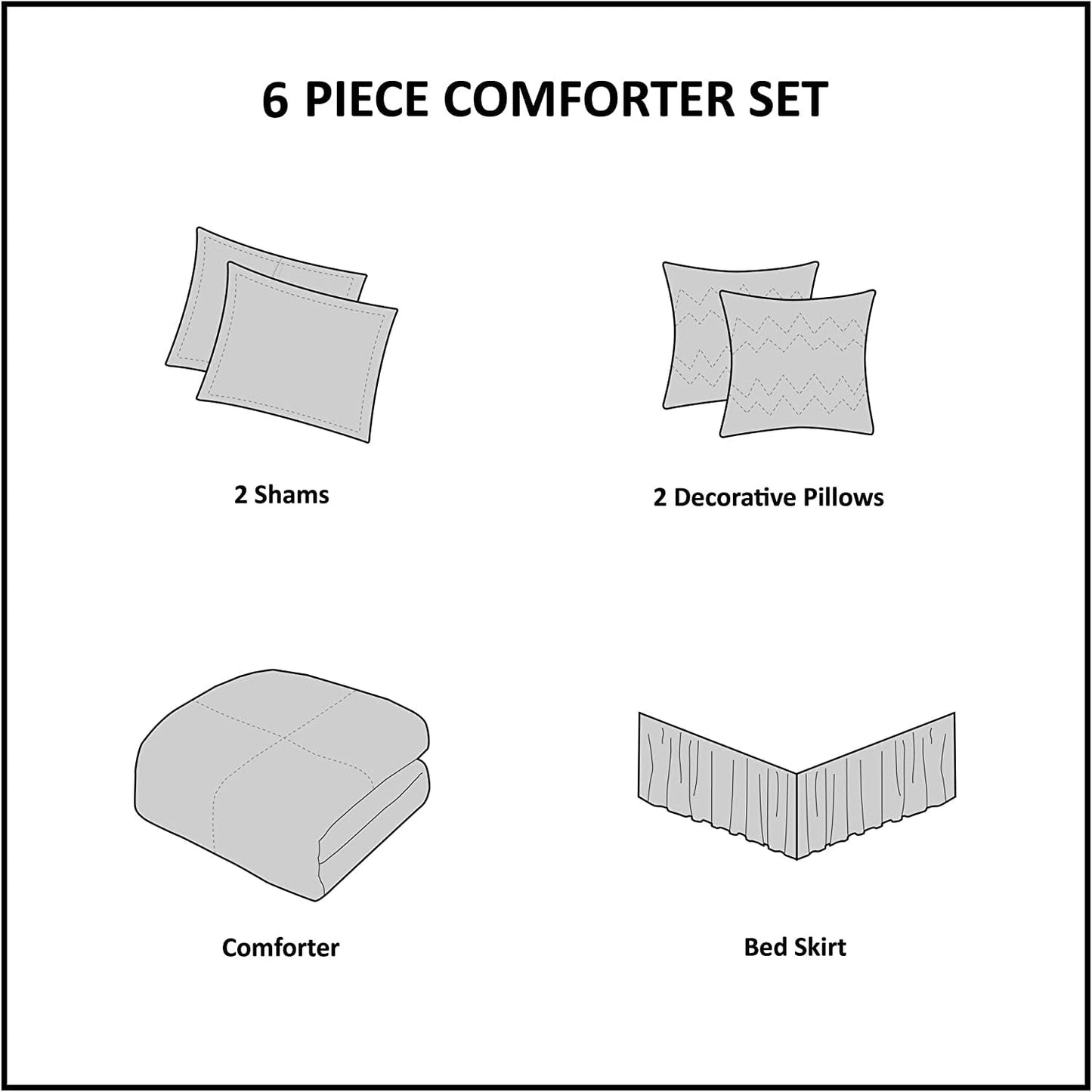 6 Piece Grey Cotton Printed Duvet Set