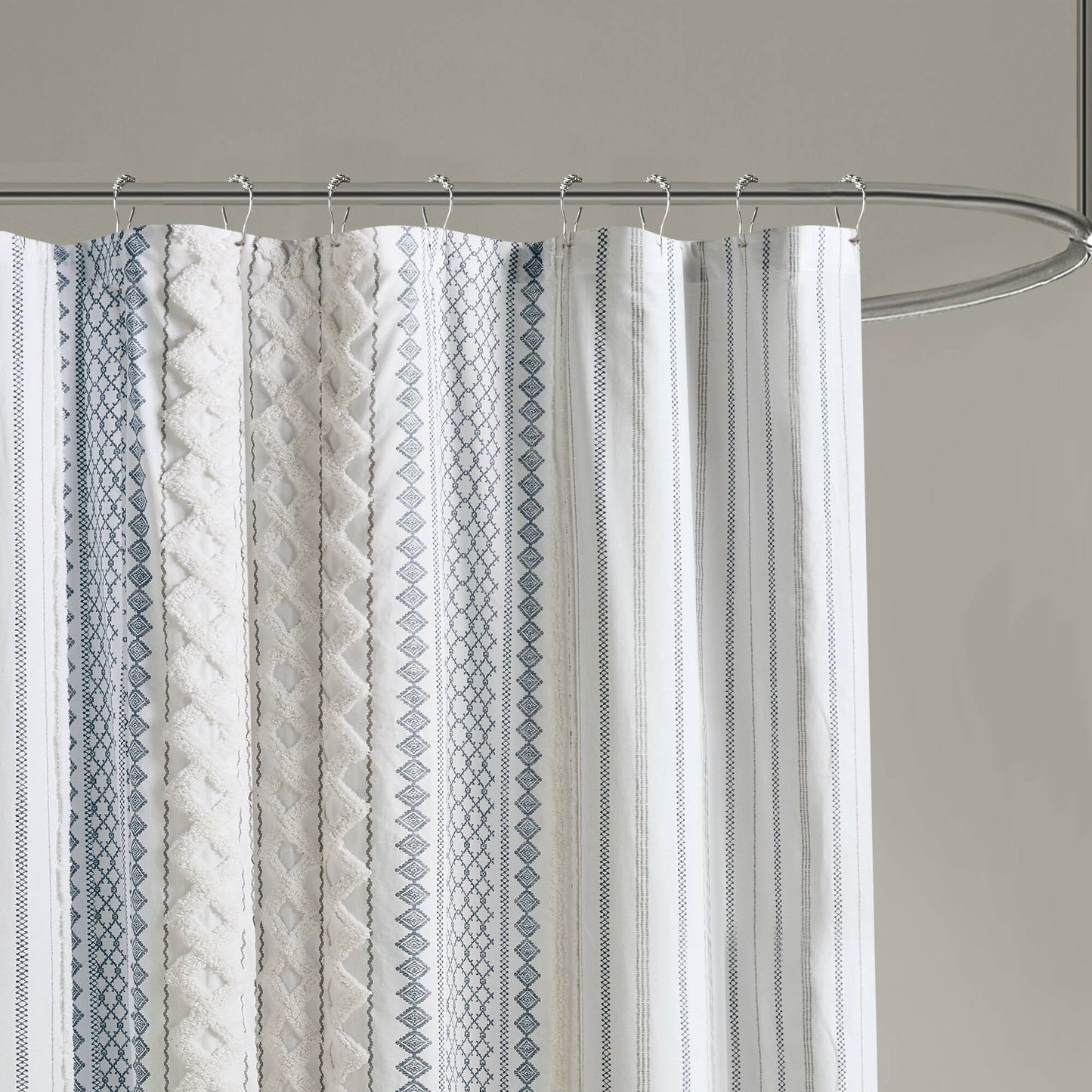 Aztec Printed Shower Curtains with Chenille Stripe Trim, Cotton Shower Curtain, 72" x 72"