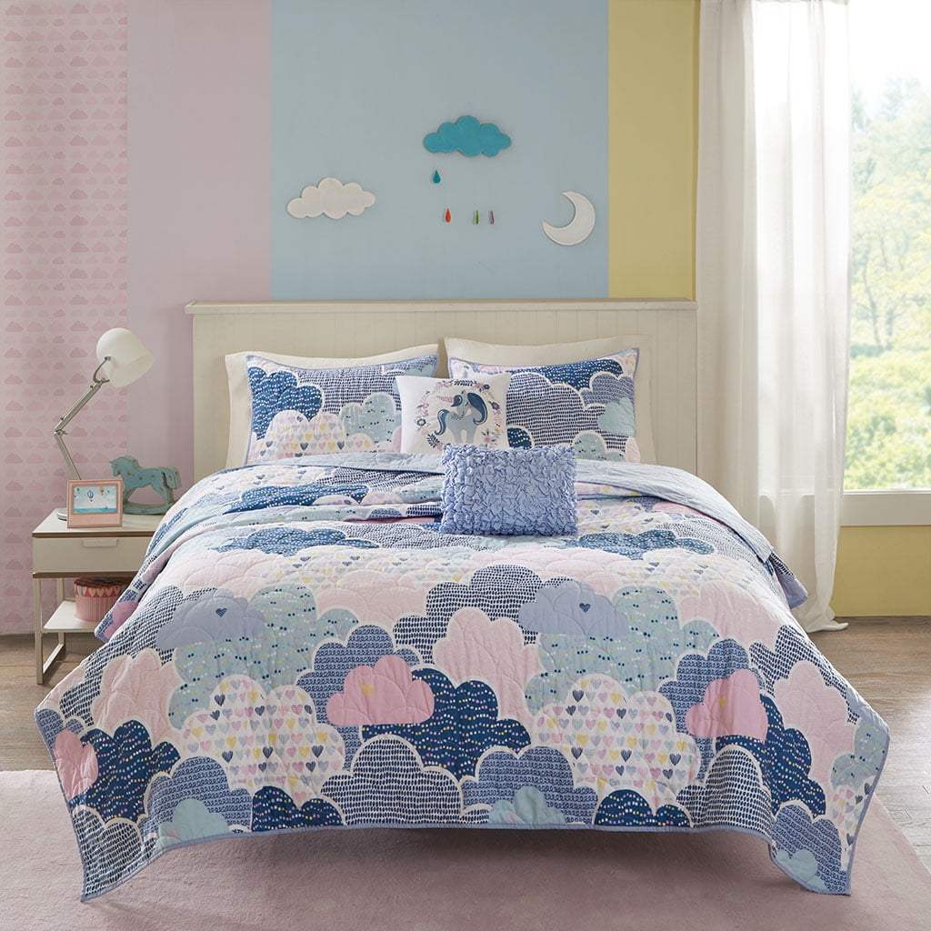 Cloud Reversible Cotton Quilt Set with Throw Pillows