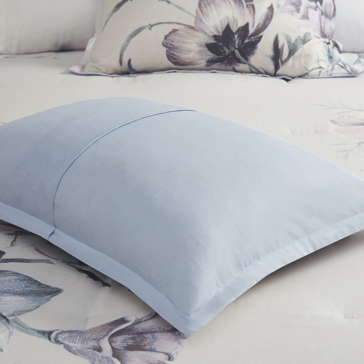 8 Piece Blue Floral Comforter Set, Cotton Comforter Bed in A Bag with Bedskirt