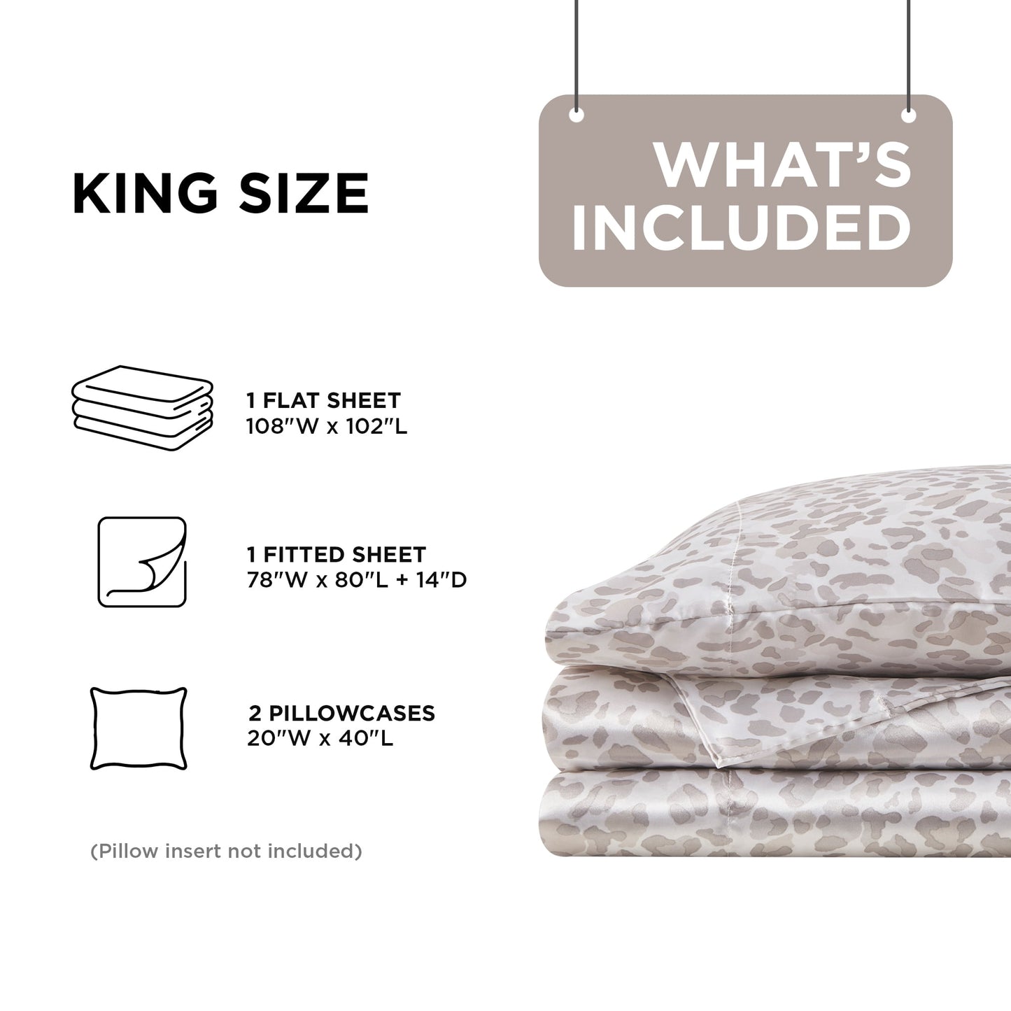 Printed Satin Bed Sheets, 3-Piece Luxury Silky Bedding Sets with Pillowcase