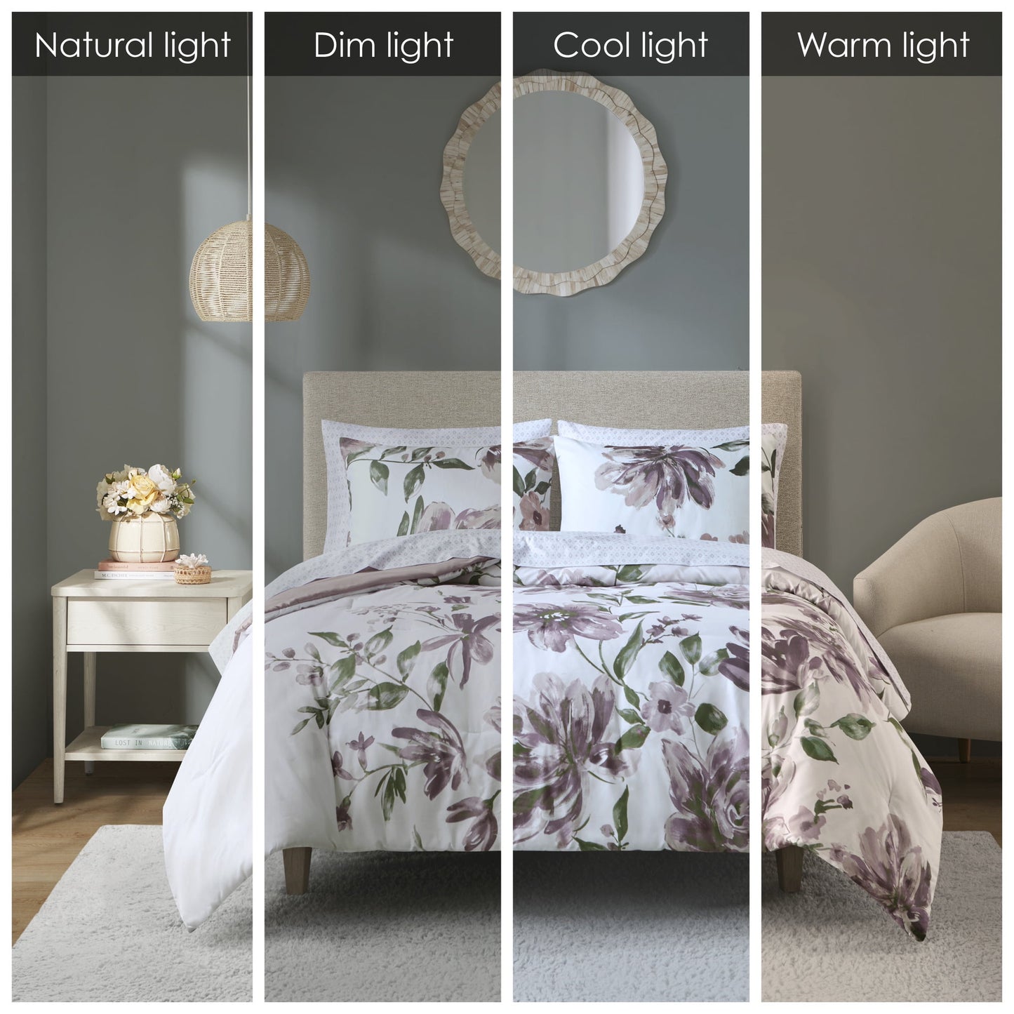 7-Piece Floral Comforter Set, Soft Brushed Bed in A Bag with Bed Sheets, Mauve